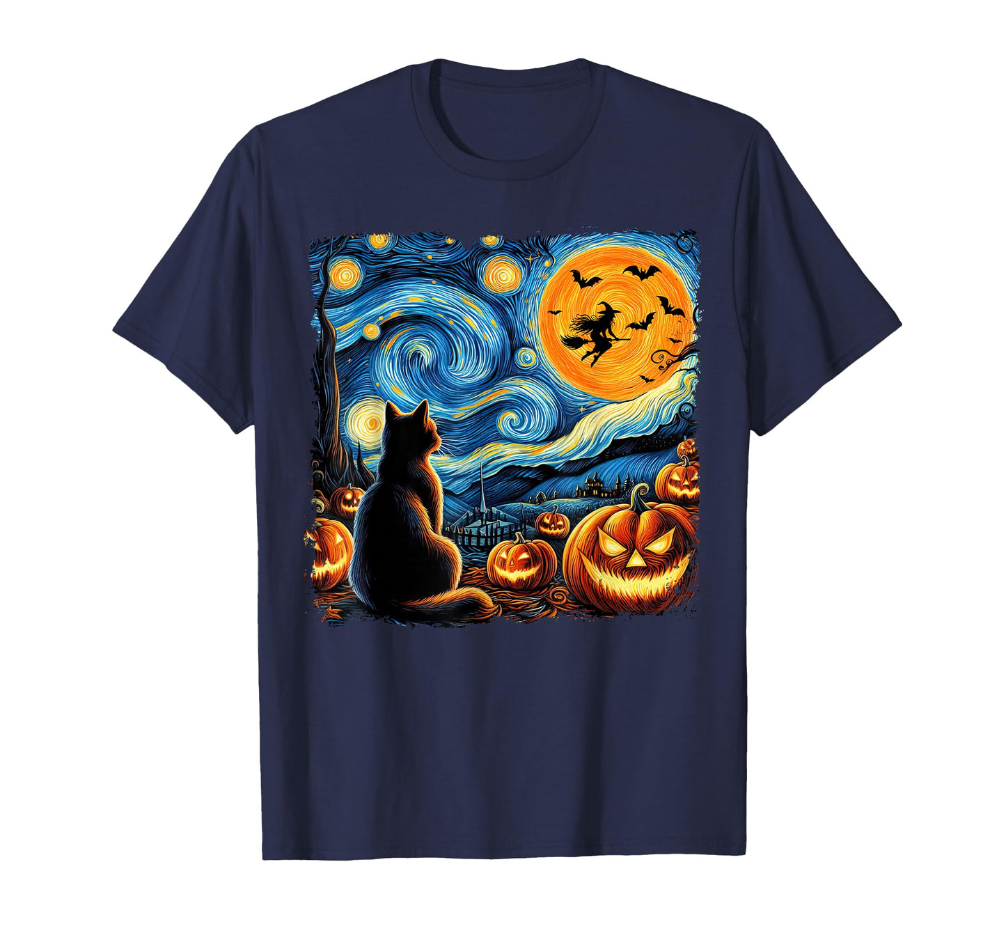 Halloween Shirt Men Women Black Cat Pumpkins Bats Witch Moon T-Shirt