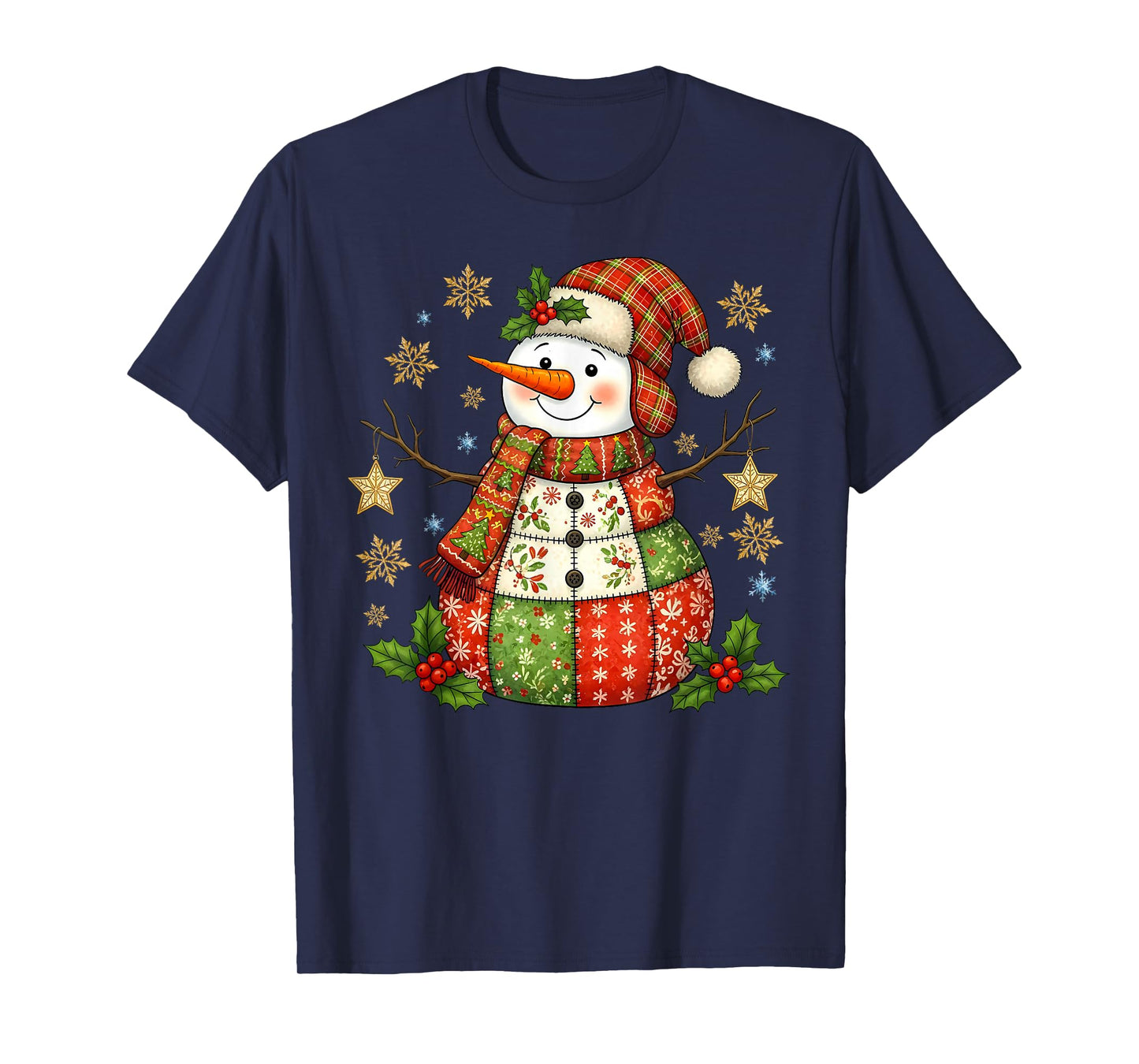 Patchwork Snowman Preppy Girly Christmas Xmas Holiday Kids T-Shirt