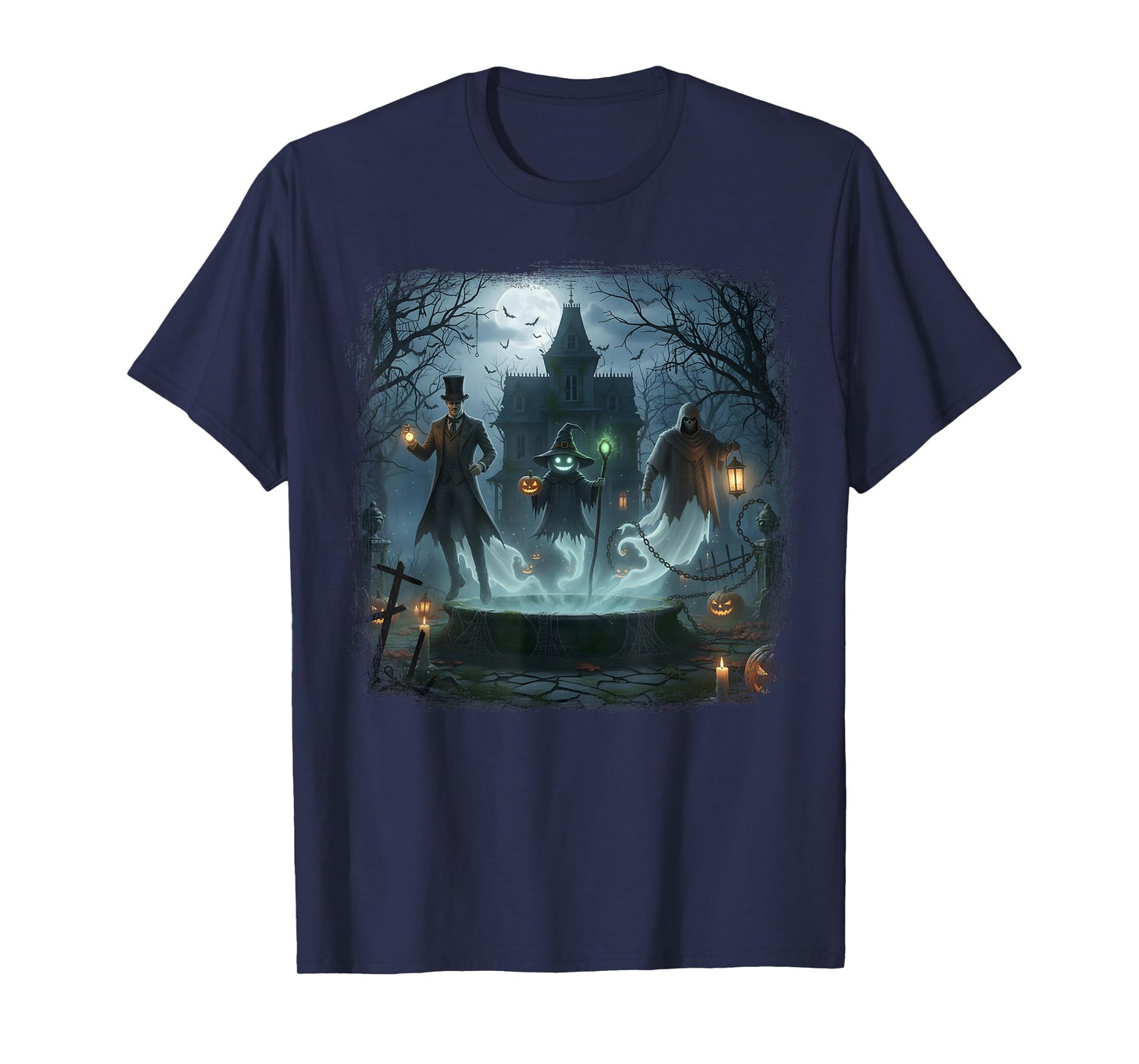 Haunted Trio with Witch Lantern and Pumpkin Magic Halloween T-Shirt