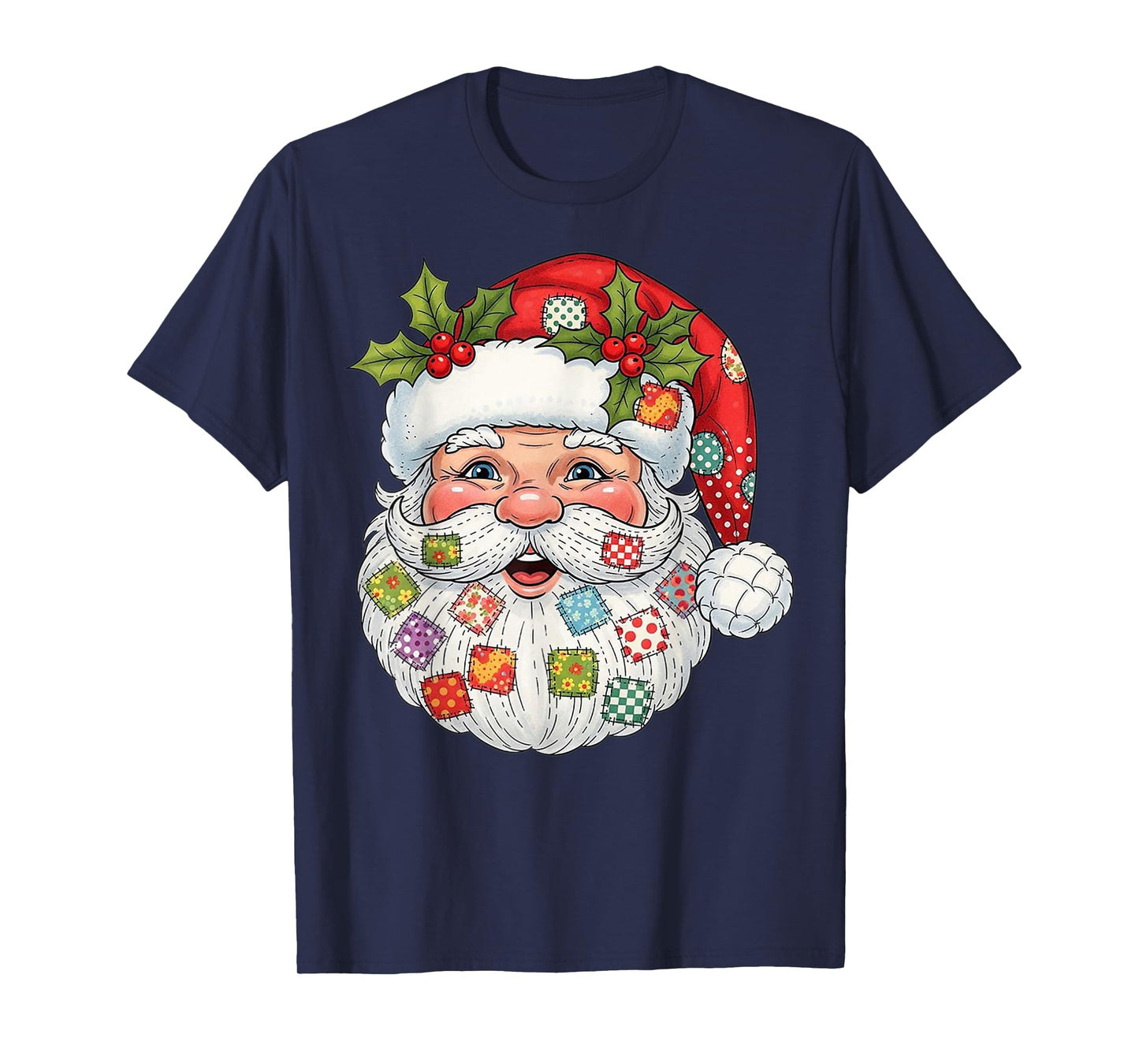 Retro Santa Claus Patchwork Merry Christmas Xmas Vibes T-Shirt