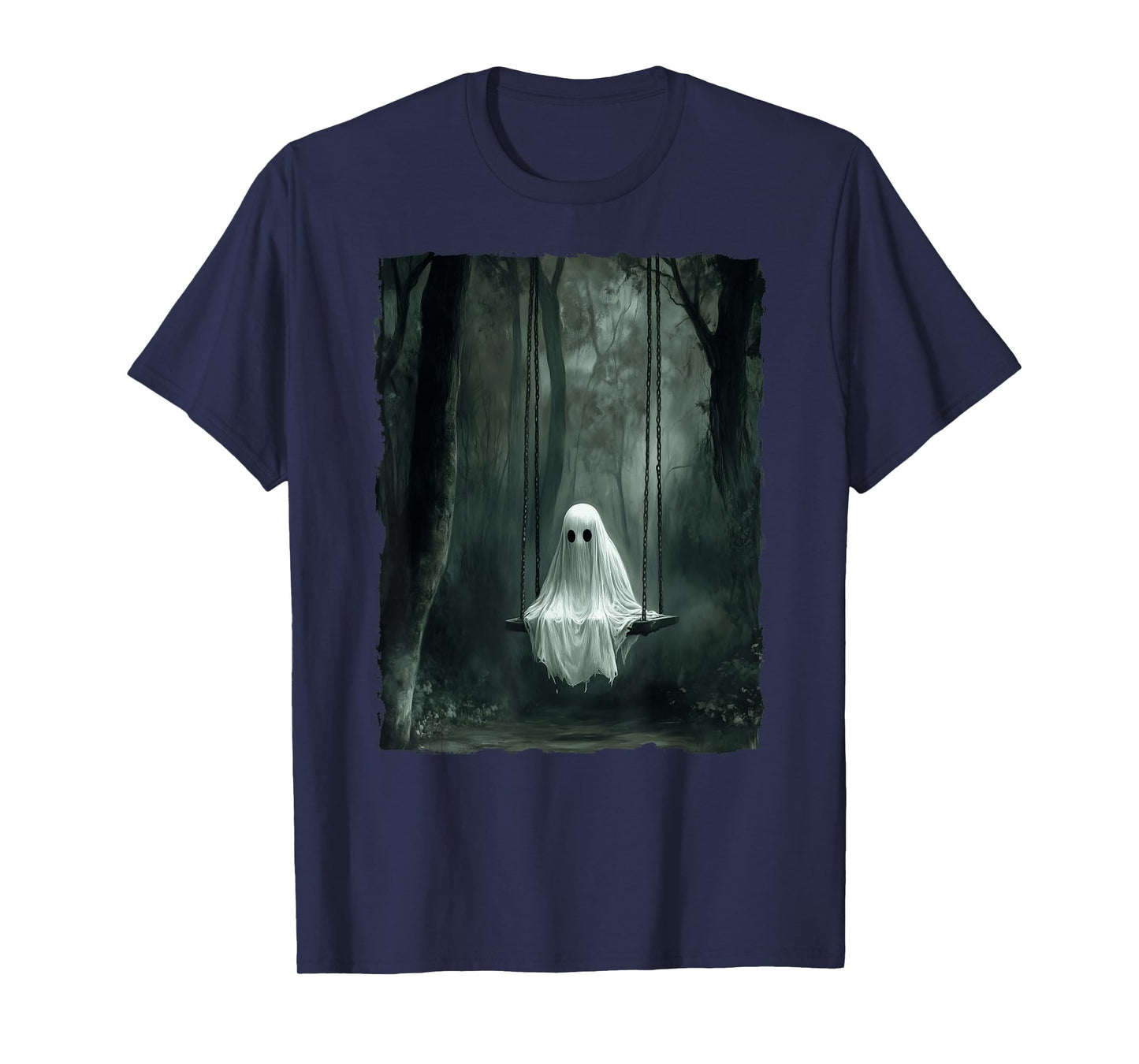 Vintage Floral Ghost On Swing In Forest Spooky Halloween T-Shirt