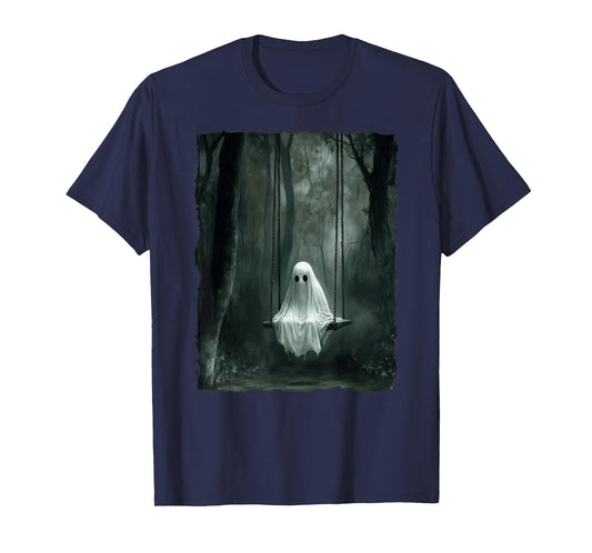 Vintage Floral Ghost On Swing In Forest Spooky Halloween T-Shirt