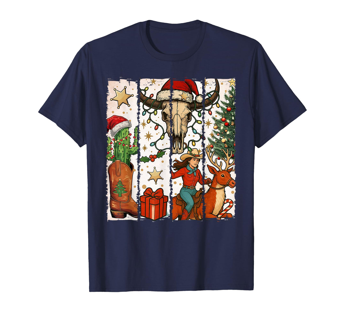 Cowboy Western Christmas Tree Santa T-Shirt