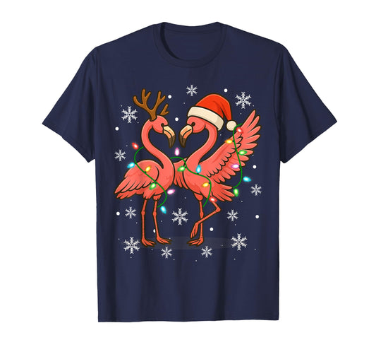 Flamingo Dancing Christmas Tee Santa Hat Funny Gifts T-Shirt