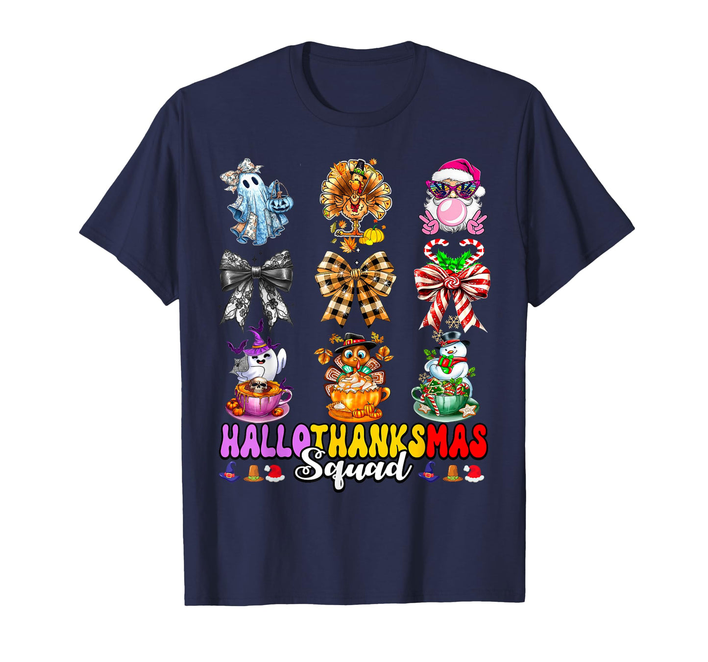 Hallothanksmas Squad Funny Halloween Thanksgiving Christmas T-Shirt