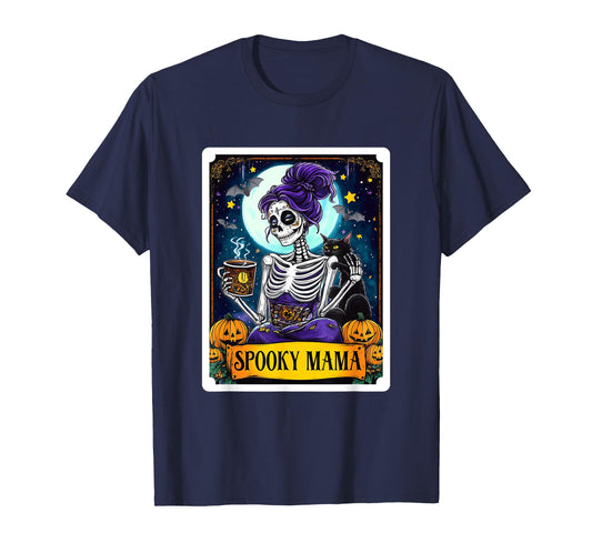 Spooky Mama Tarot Card Halloween Mom Skull Mama Black Cat T-Shirt