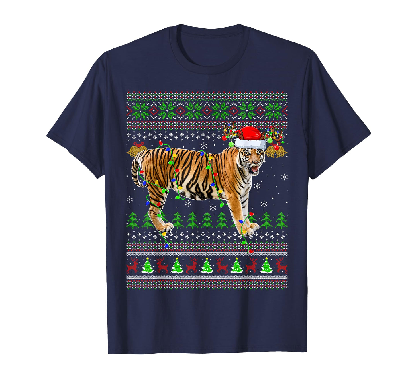 Tiger Ugly Christmas Sweaters Holiday Santa Cute Xmas T-Shirt
