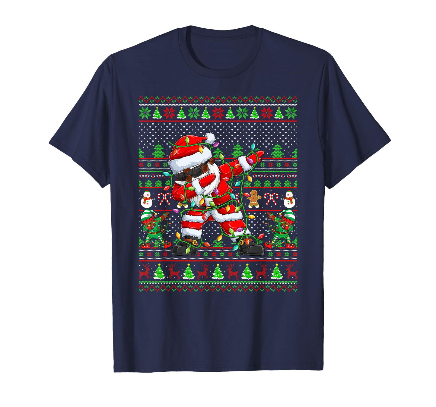 Funny Dabbing Santa Xmas Lights Ugly Christmas Sweaters T-Shirt