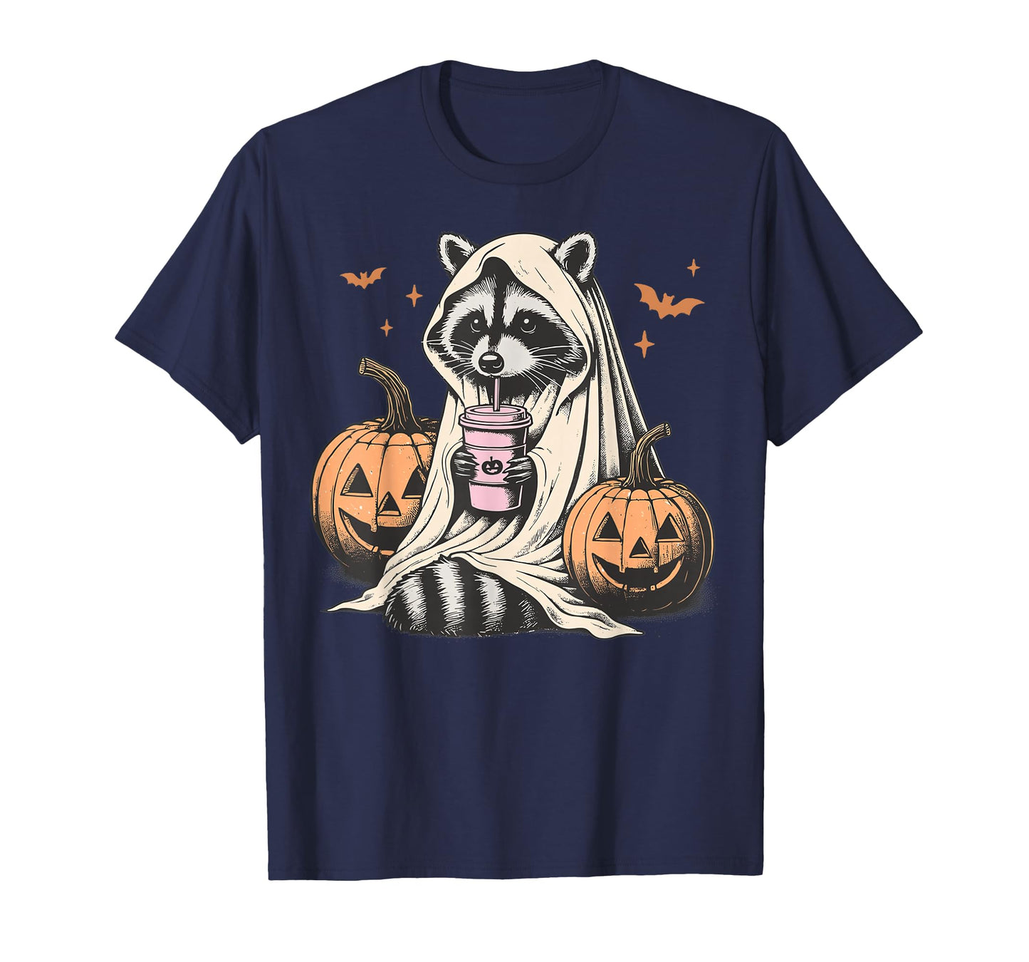 Cute Ghost Pumpkin Halloween Raccoon Costume Raccoon Lovers T-Shirt