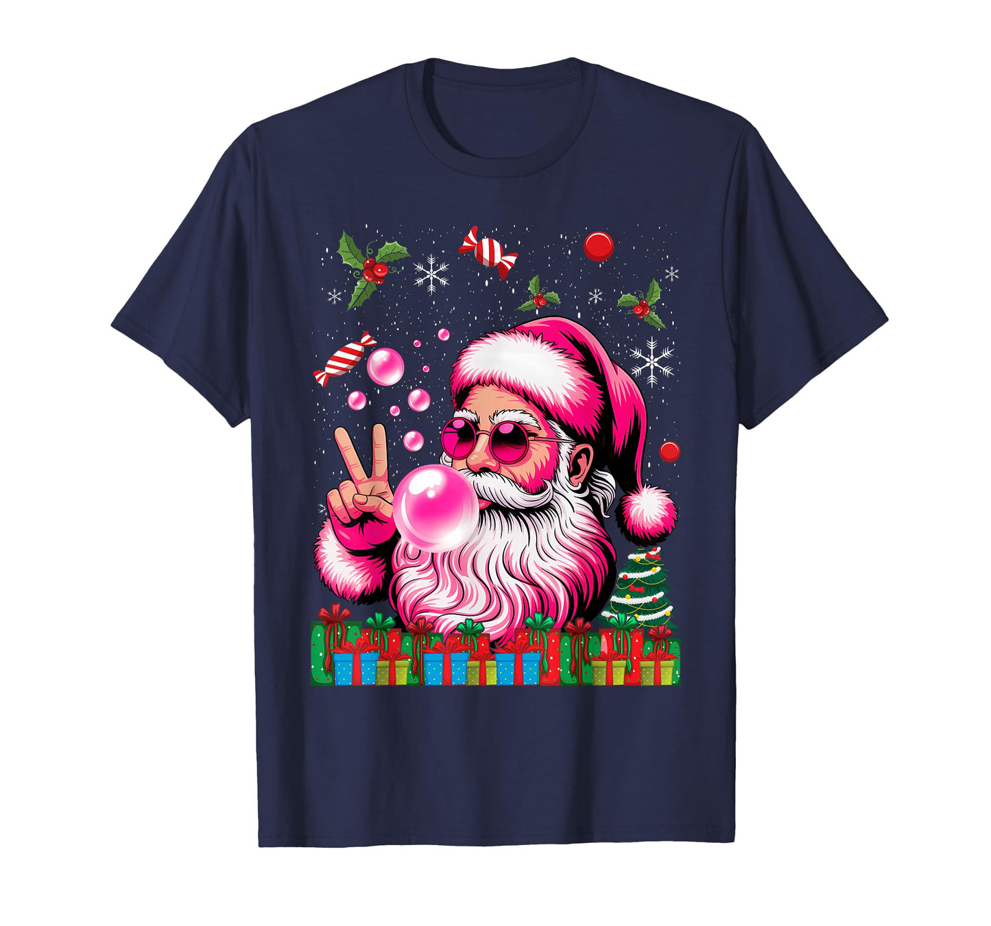 Funny Santa Claus Costume Blowing Bubble Gum Xmas Christmas T-Shirt
