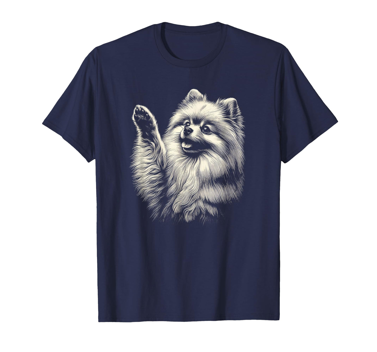 Vintage Pomeranian Dog Raising Paw Art Design T-Shirt for Men Women