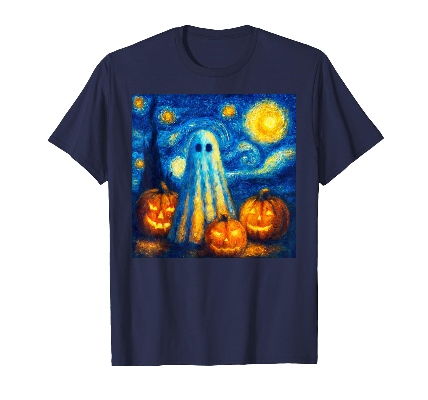 Spooky Halloween Costume Ghost Pumpkin Starry Night Van Gogh T-Shirt