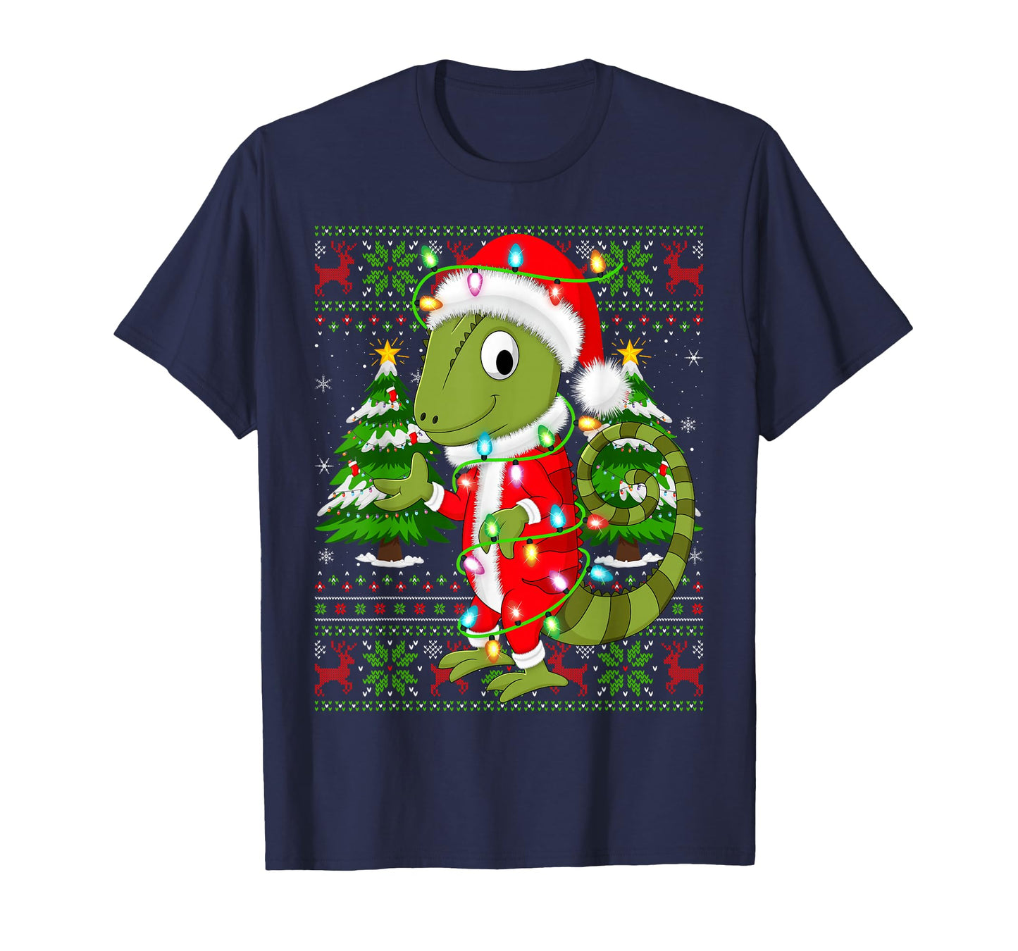 Chameleon Christmas Lights Santa Costume Ugly Xmas Sweaters T-Shirt