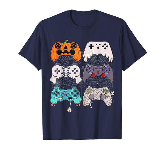 Halloween Skeleton Zombie Gaming Controllers Mummy Boys Kids T-Shirt