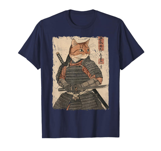 Samurai Cat Warrior Japanese Ukiyo-e Artwork Cat Samurai T-Shirt