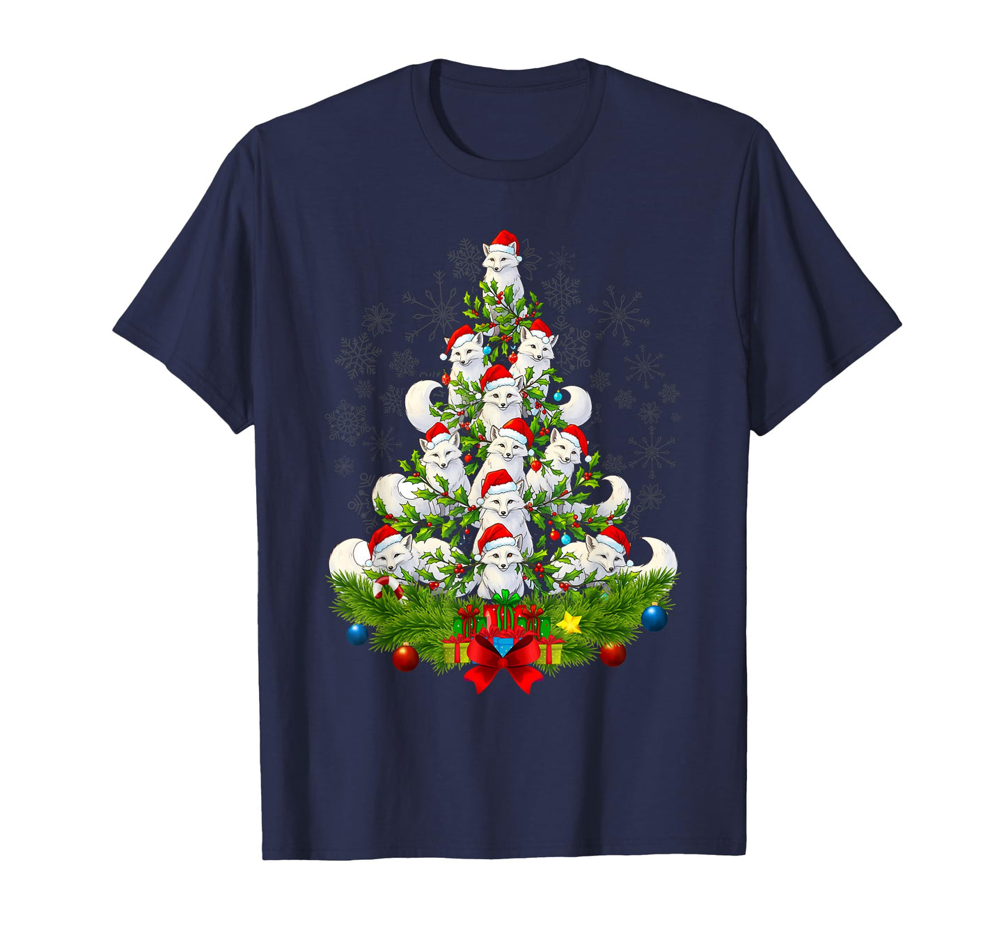 Funny Santa Xmas Arctic Fox Christmas Tree T-Shirt