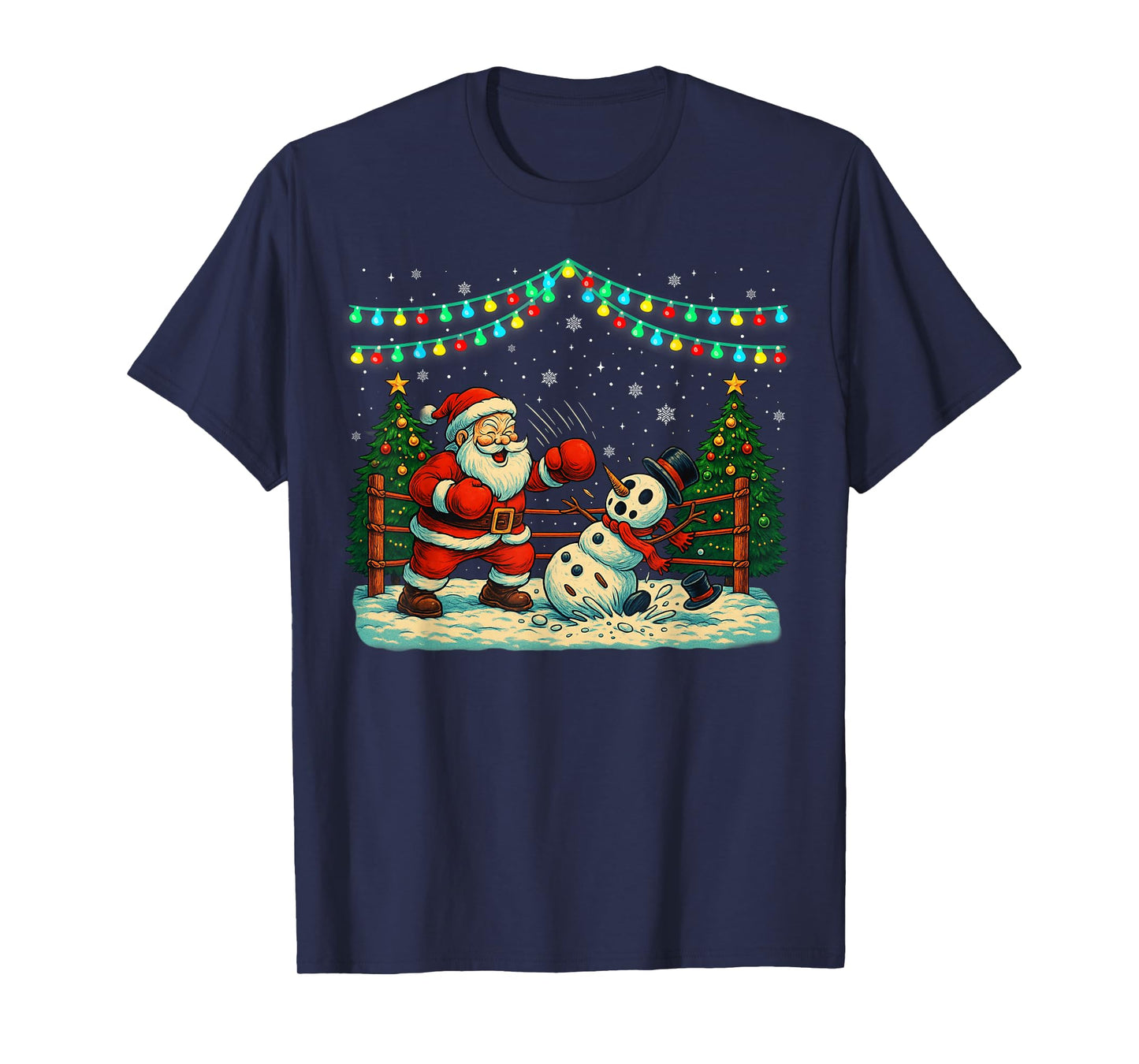Funny Wrestling Santa Xmas Snowman Christmas Lights T-Shirt