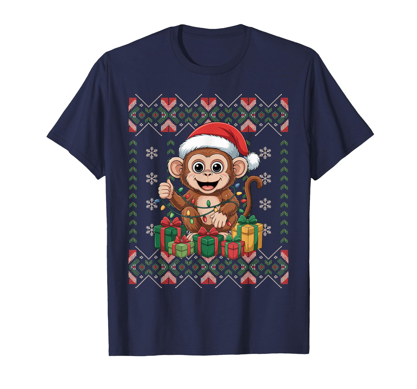 Santa Monkey Christmas Ugly Sweater Funny Holiday Pajamas T-Shirt