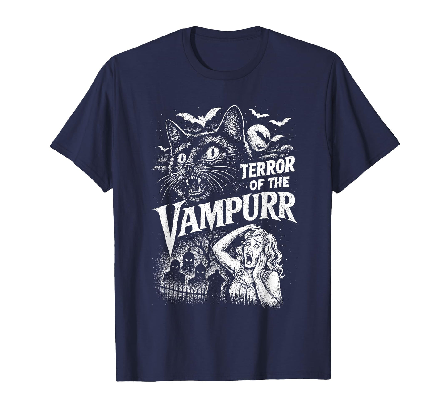 Terror of The Vampurr Halloween Cat Vintage Movie Spooky T-Shirt