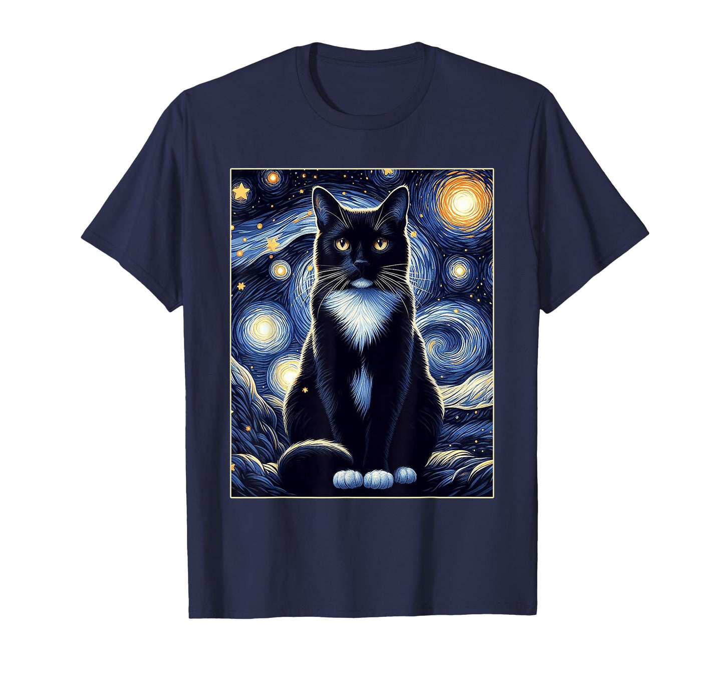 Tuxedo Cat Starry Night Shirt Van Gogh Painting Cat Lover T-Shirt