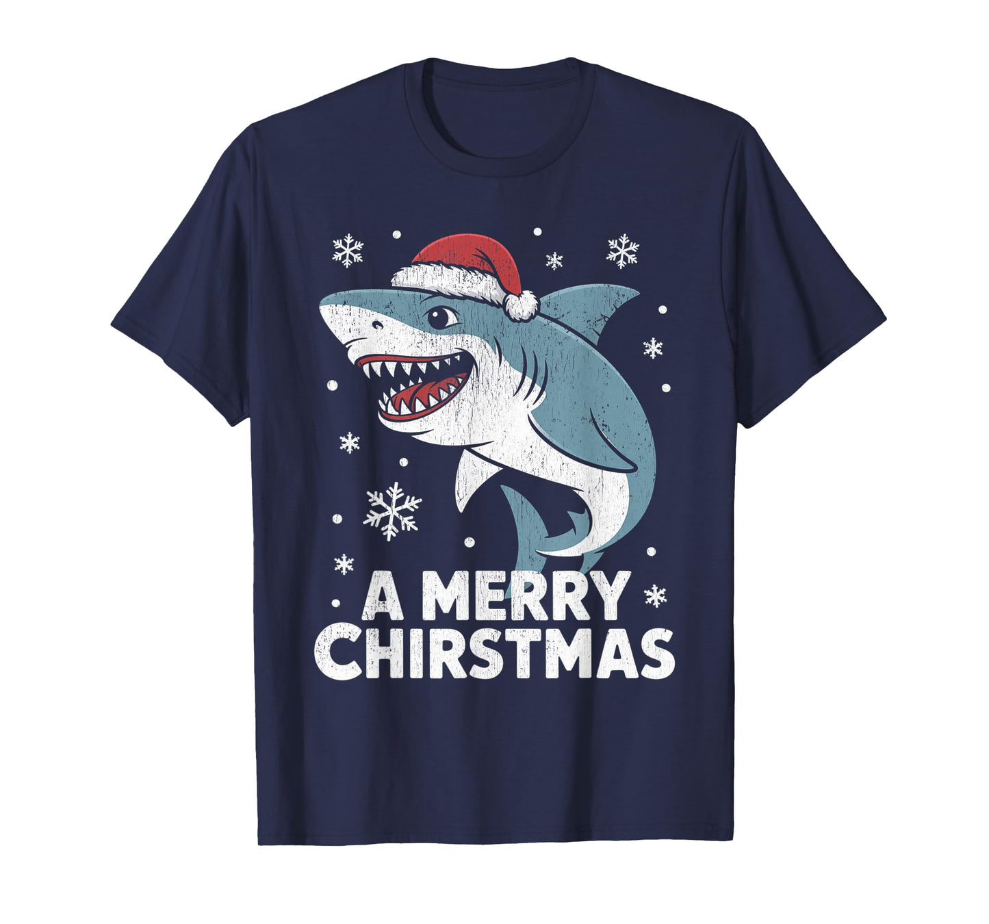 A Merry Christmas Funny Shark Santa Hat Ugly Sweater T-Shirt