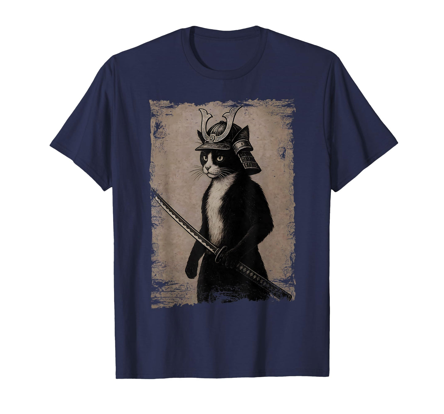 Samurai Japanese Cat Vintage Funny Graphic Ukiyo-e Art T-Shirt