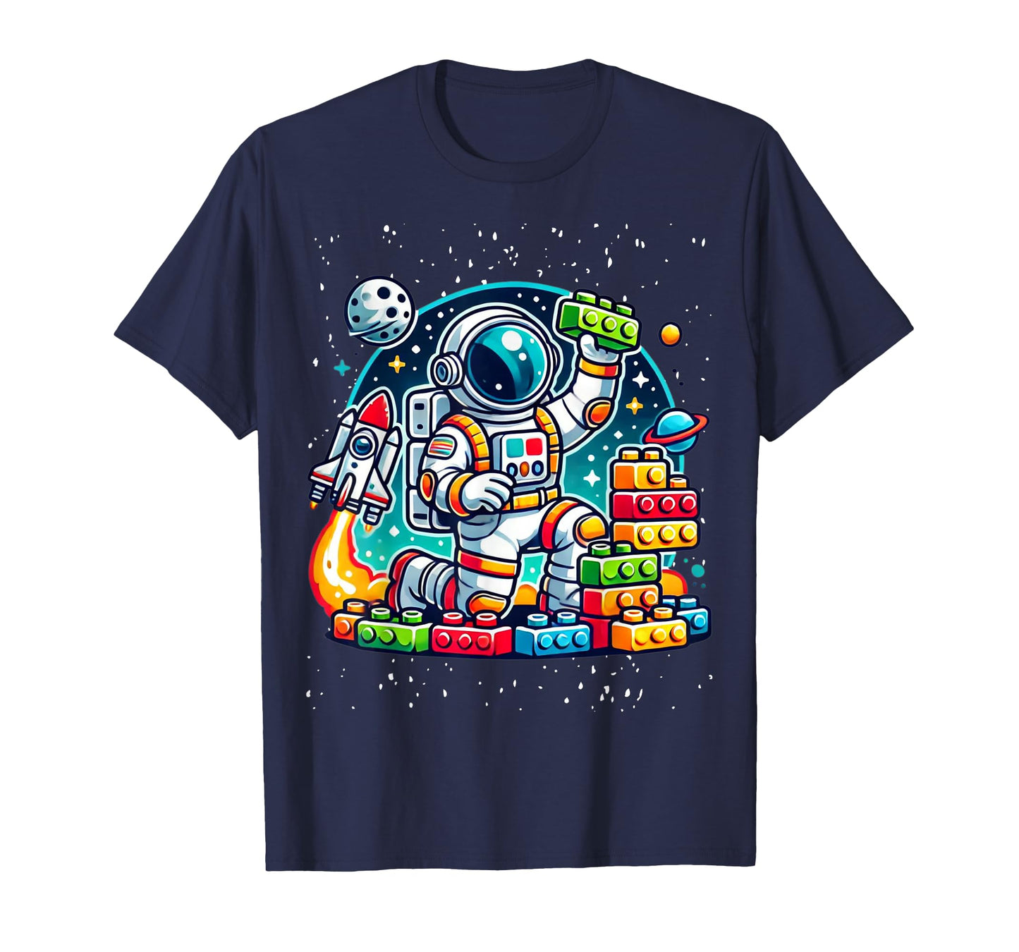 Master Builder Space Astronaut Building Blocks Bricks Boys T-Shirt