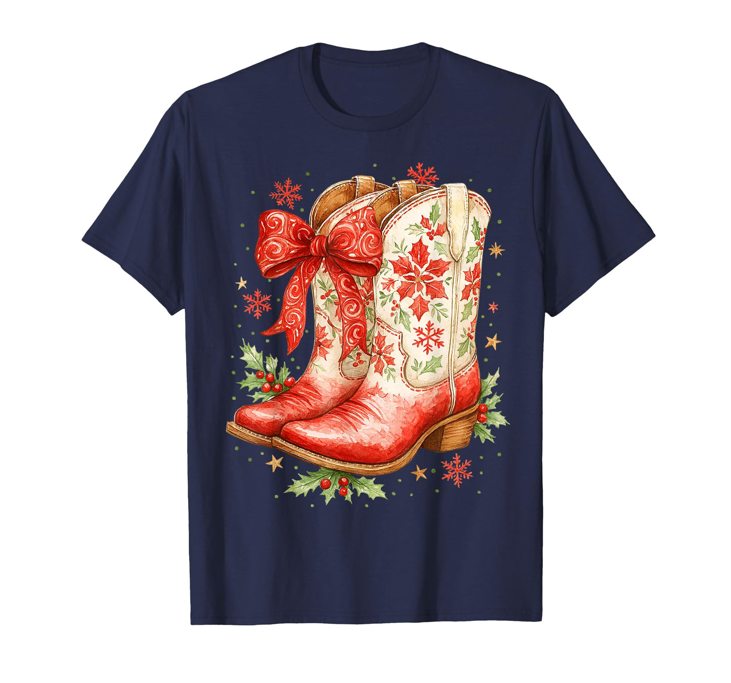 Howdy Christmas Family Pajamas Coquette Bow Cowgirl Boots T-Shirt