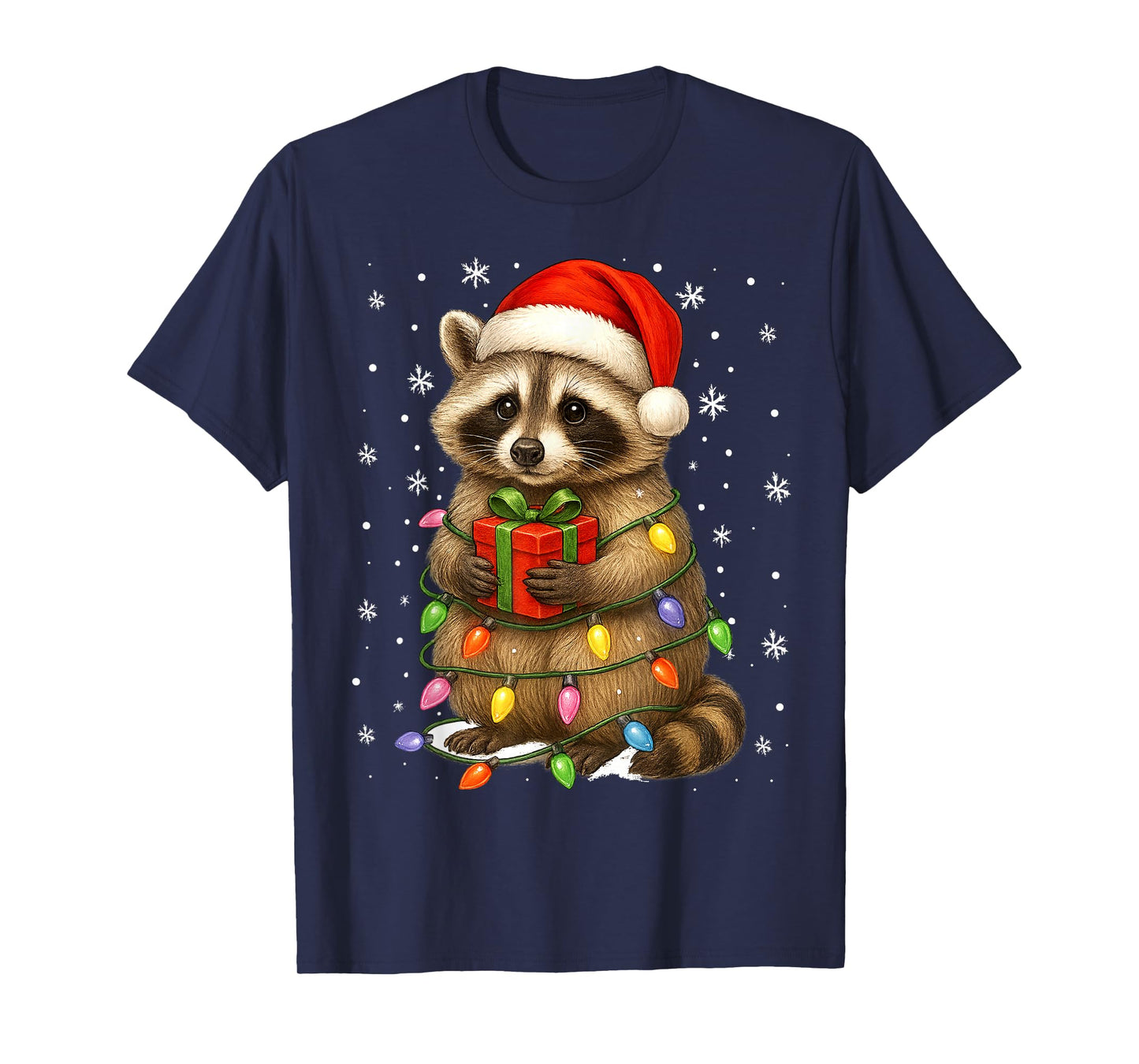 Raccoon Christmas Tree Lights Pajama Racoon Lover Xmas Pjs T-Shirt