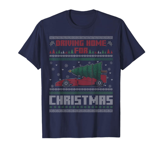 Driving Home for Christmas Racer Funny Ugly Christmas T-Shirt