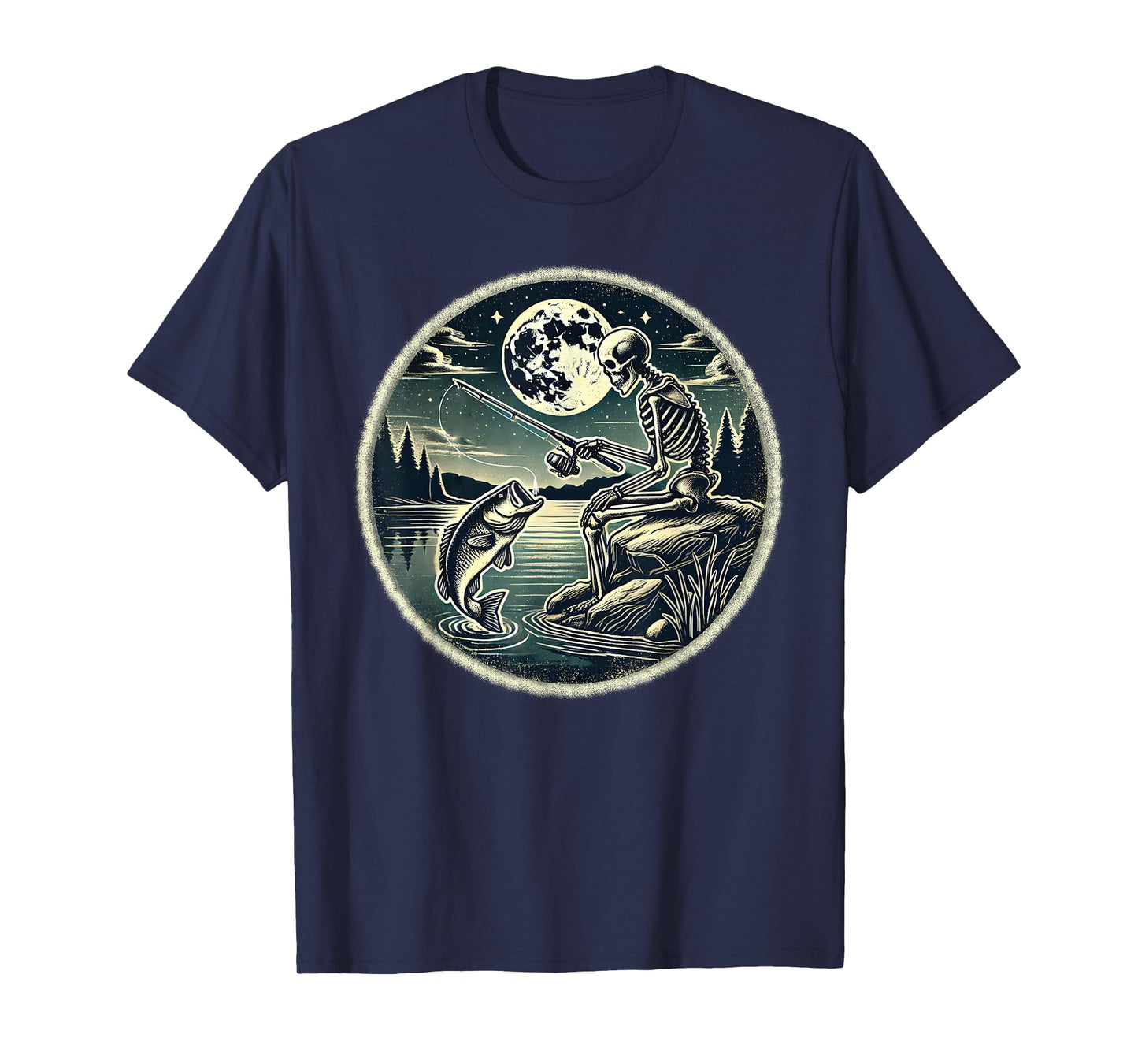 Halloween Skeleton Fishing Costume Fisherman Men Boys Kids T-Shirt