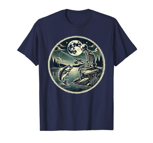 Halloween Skeleton Fishing Costume Fisherman Men Boys Kids T-Shirt