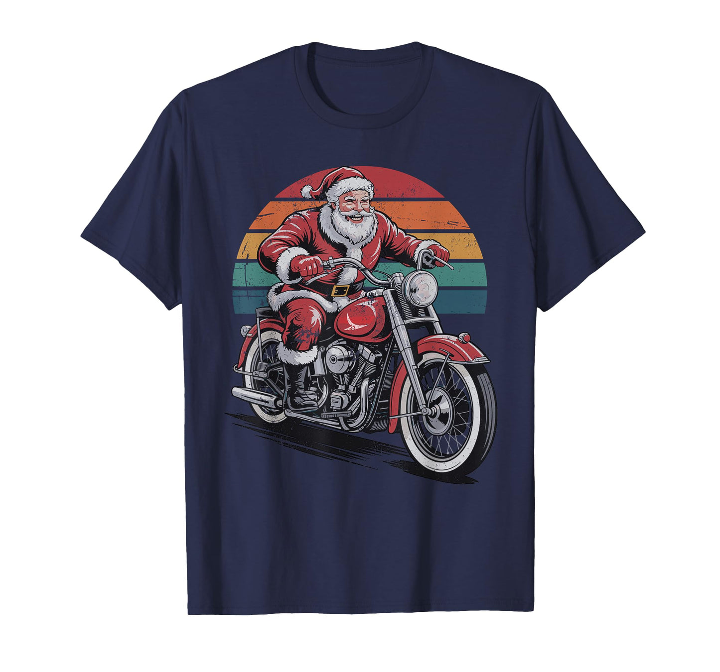 Retro Vintage Santa Riding Motorcycle Christmas Holiday T-Shirt