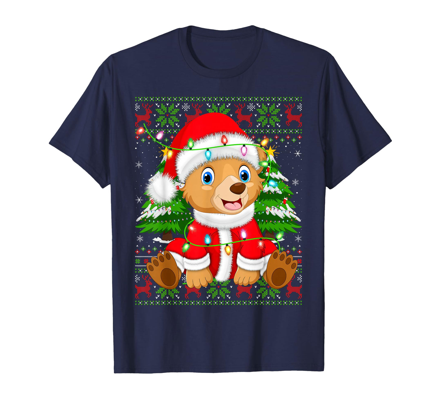 Bear Christmas Lights Santa Costume Ugly Xmas Sweaters T-Shirt