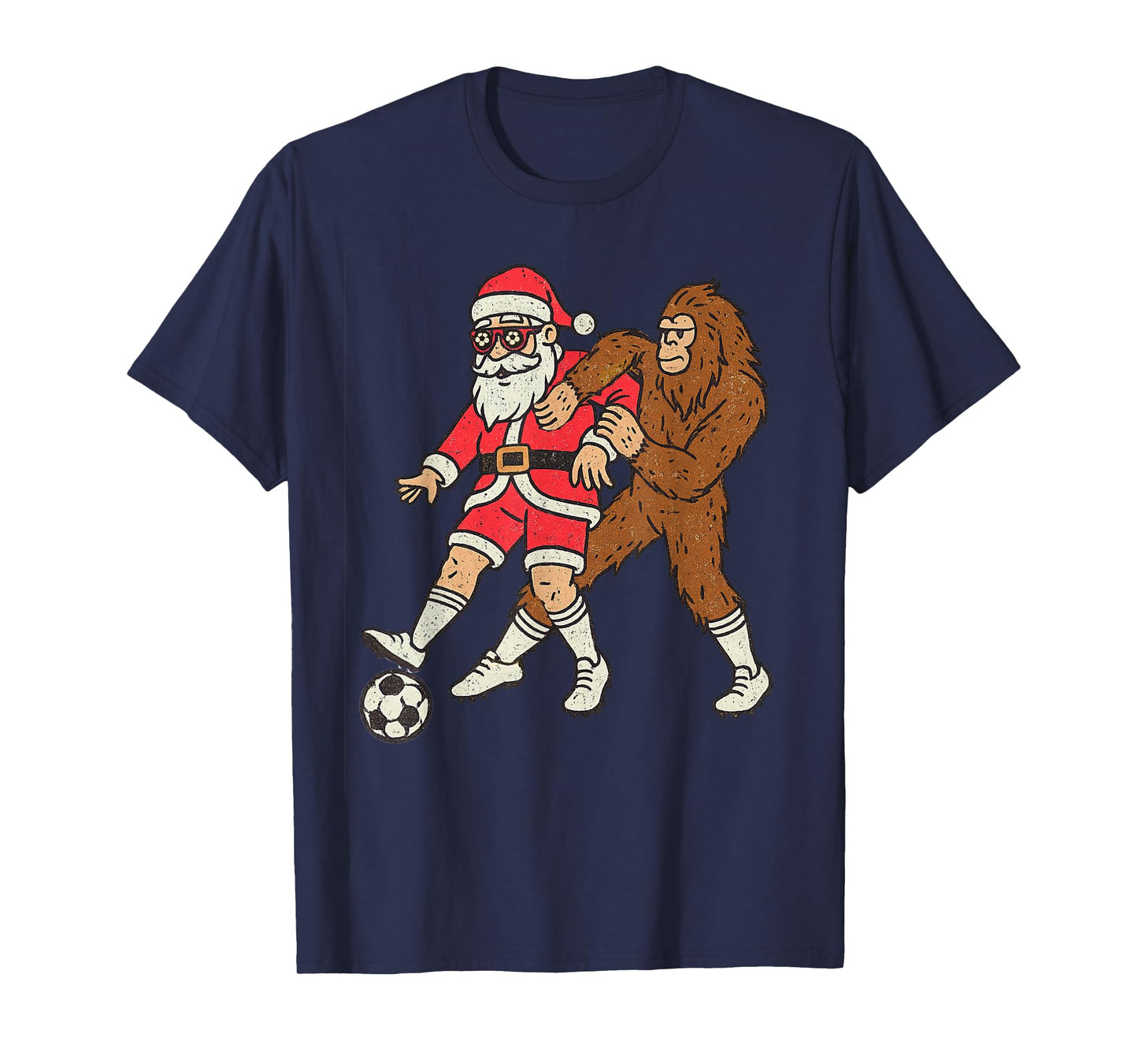 Santa Sasquatch Playing Soccer Christmas Funny Xmas Holiday T-Shirt