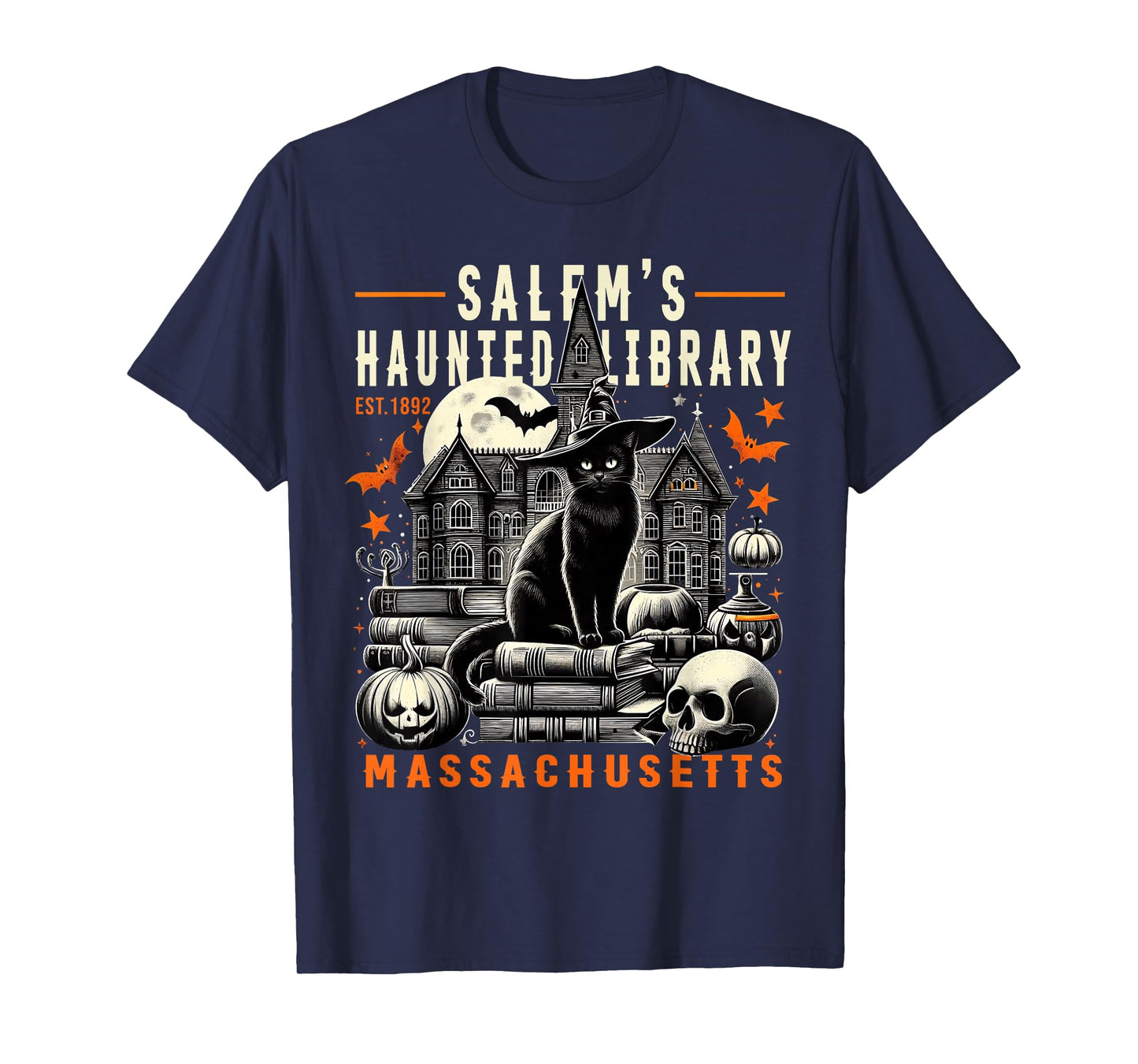 Haunted Library Salem Vintage Gothic Halloween Art T-Shirt