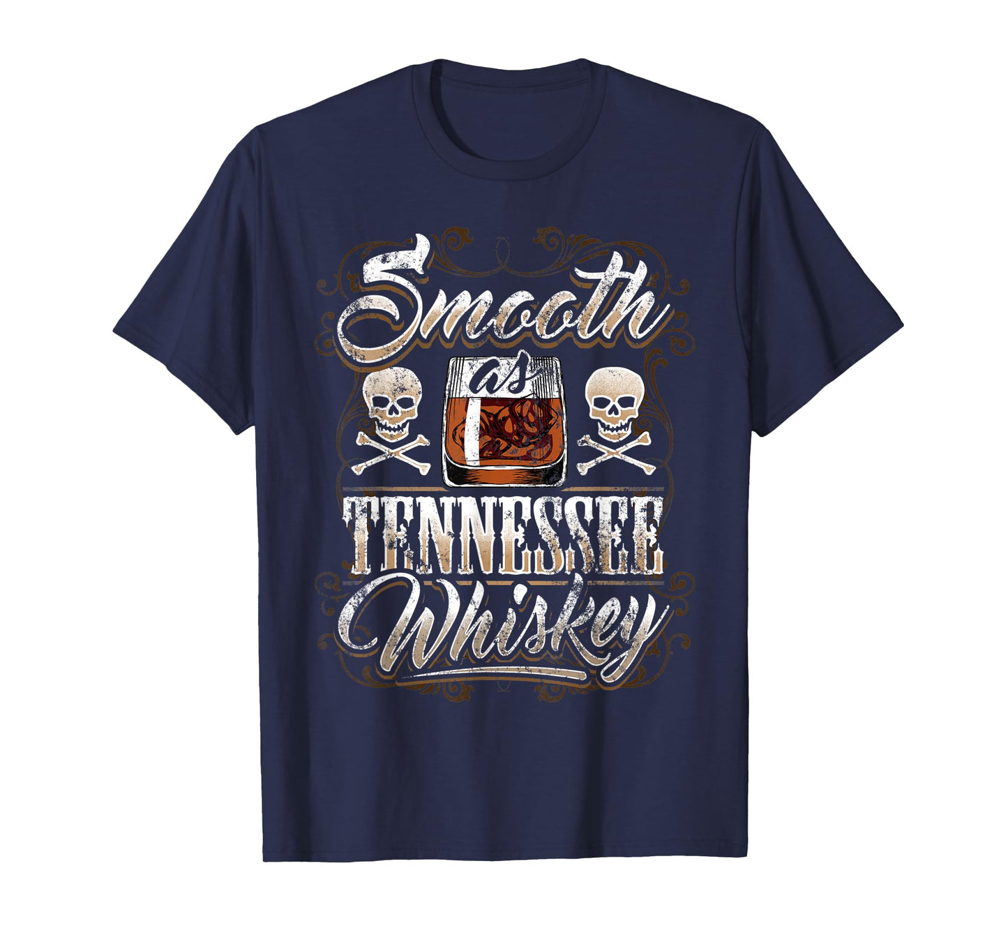 Smooth As Tennessee Whiskey Glass Men Skull Grunge Vintage T-Shirt