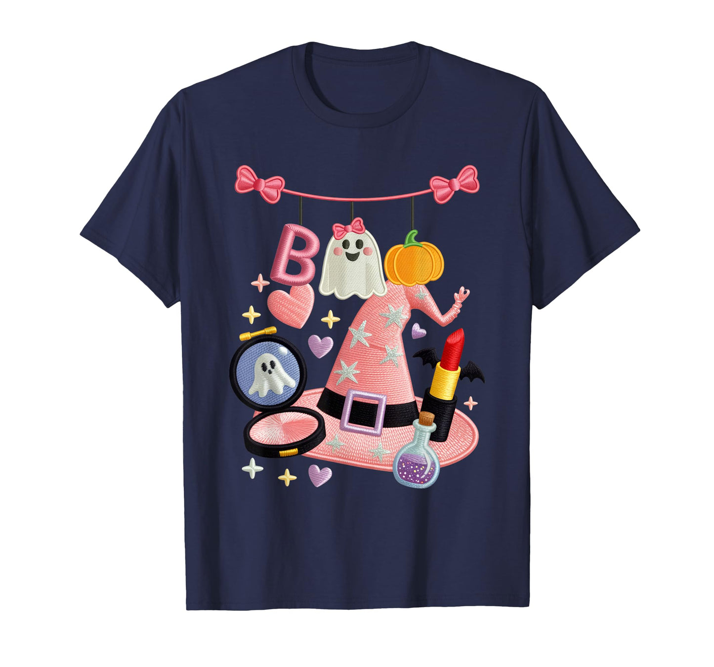 Boho Coquette Bow Halloween Makeup Witch Hat Ghost Cute Fun T-Shirt
