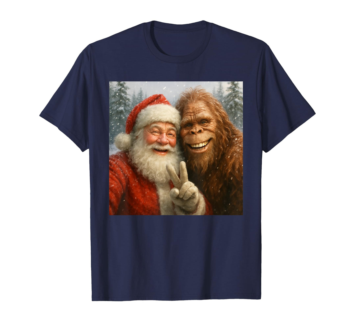 Funny Cat Selfie with Santa Claus & Bigfoot Meme T-Shirt