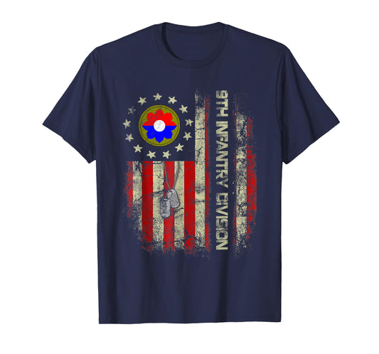 Vintage American Flag 9th Infantry Division Veteran Military T-Shirt