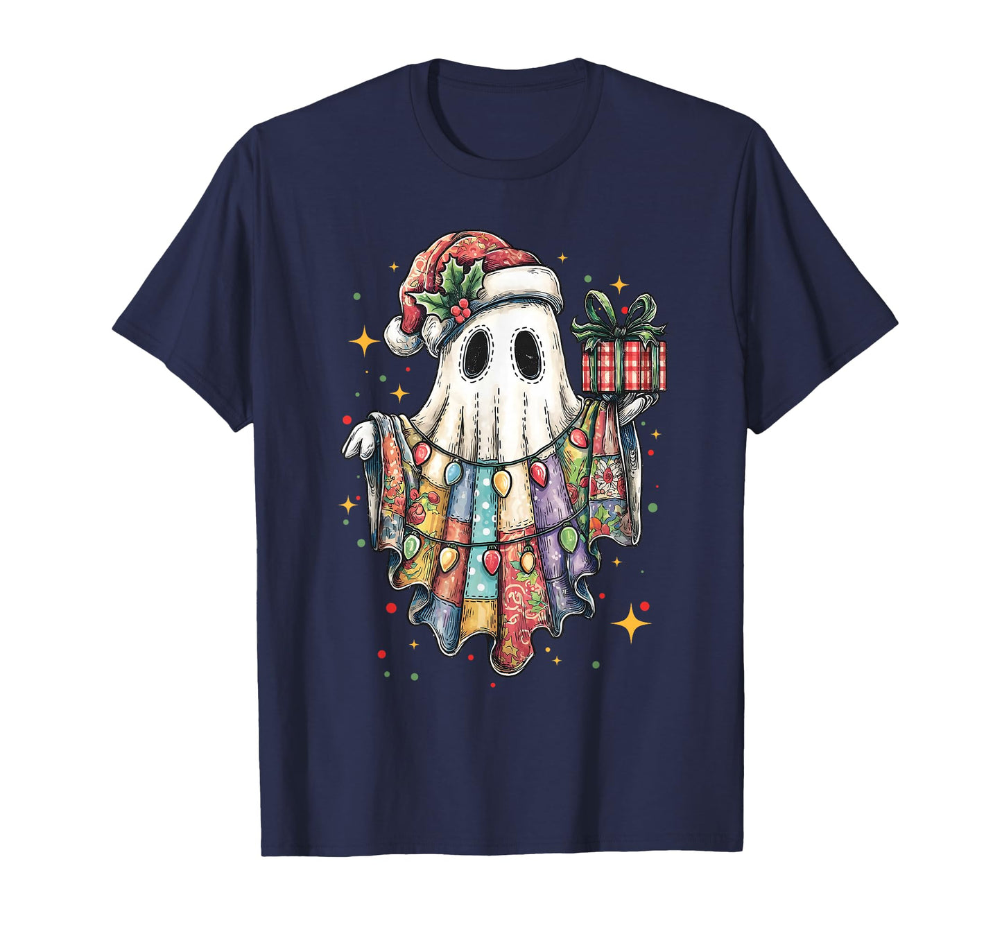 Retro Patchwork Christmas Ghost Merry Christmas Funny Boo T-Shirt