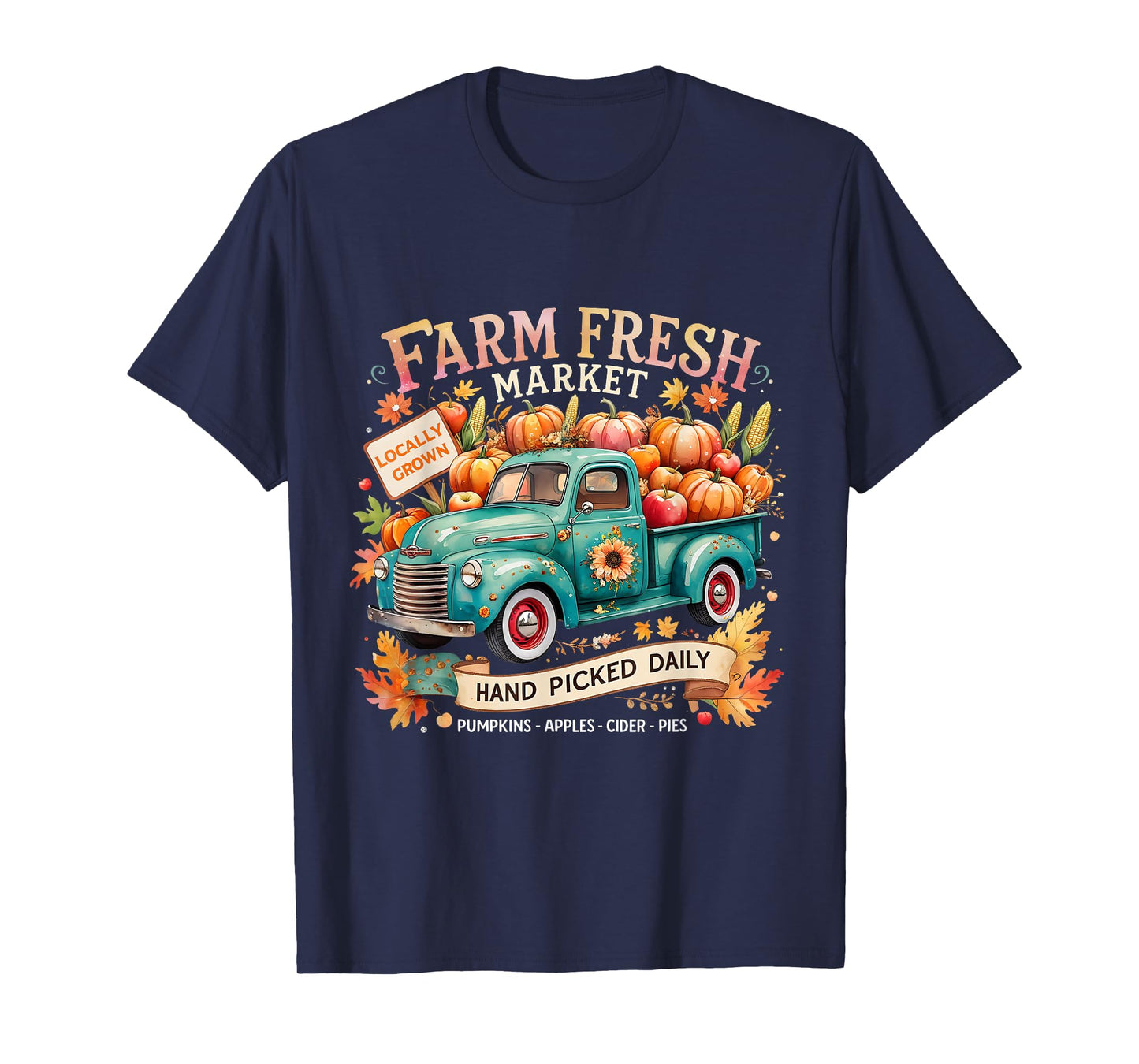 Farm Fresh Market Vintage Truck Pumpkin Fall T-Shirt