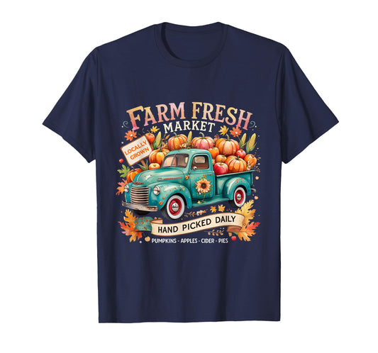 Farm Fresh Market Vintage Truck Pumpkin Fall T-Shirt