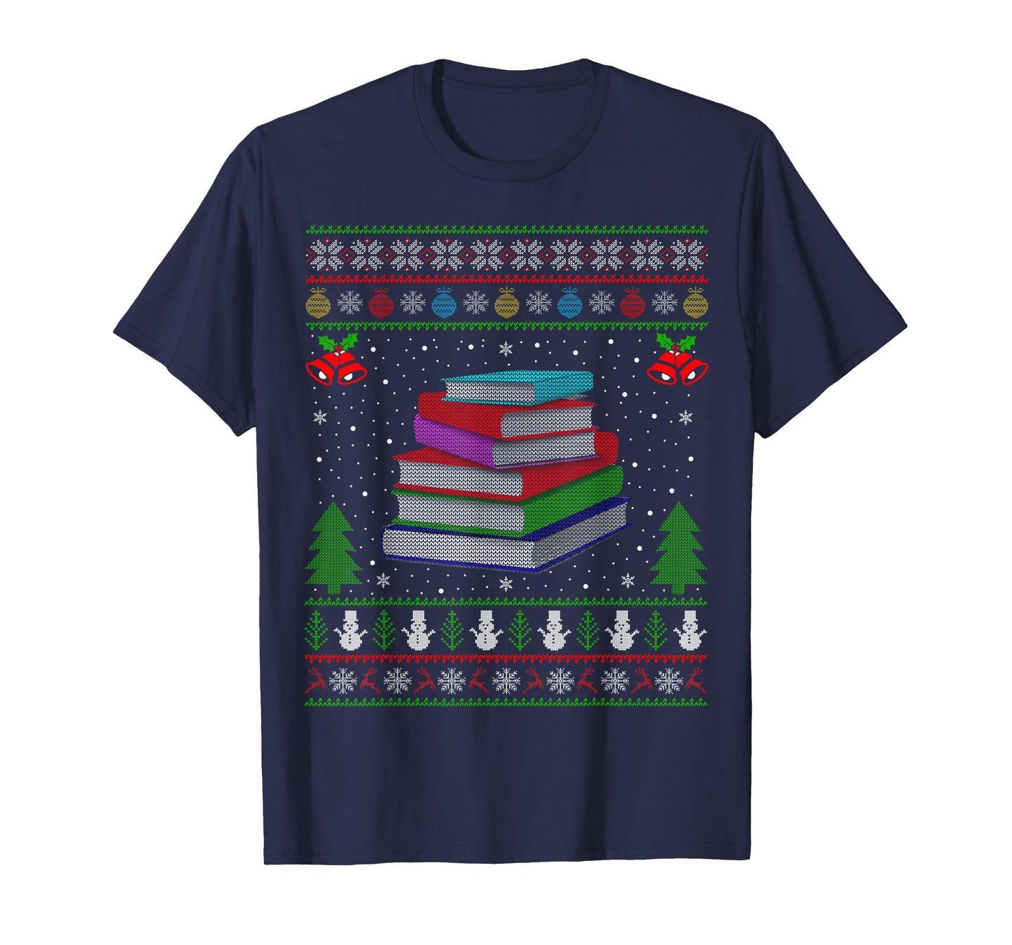 Books Ugly Xmas Sweater Style Librarian Teacher Christmas T-Shirt