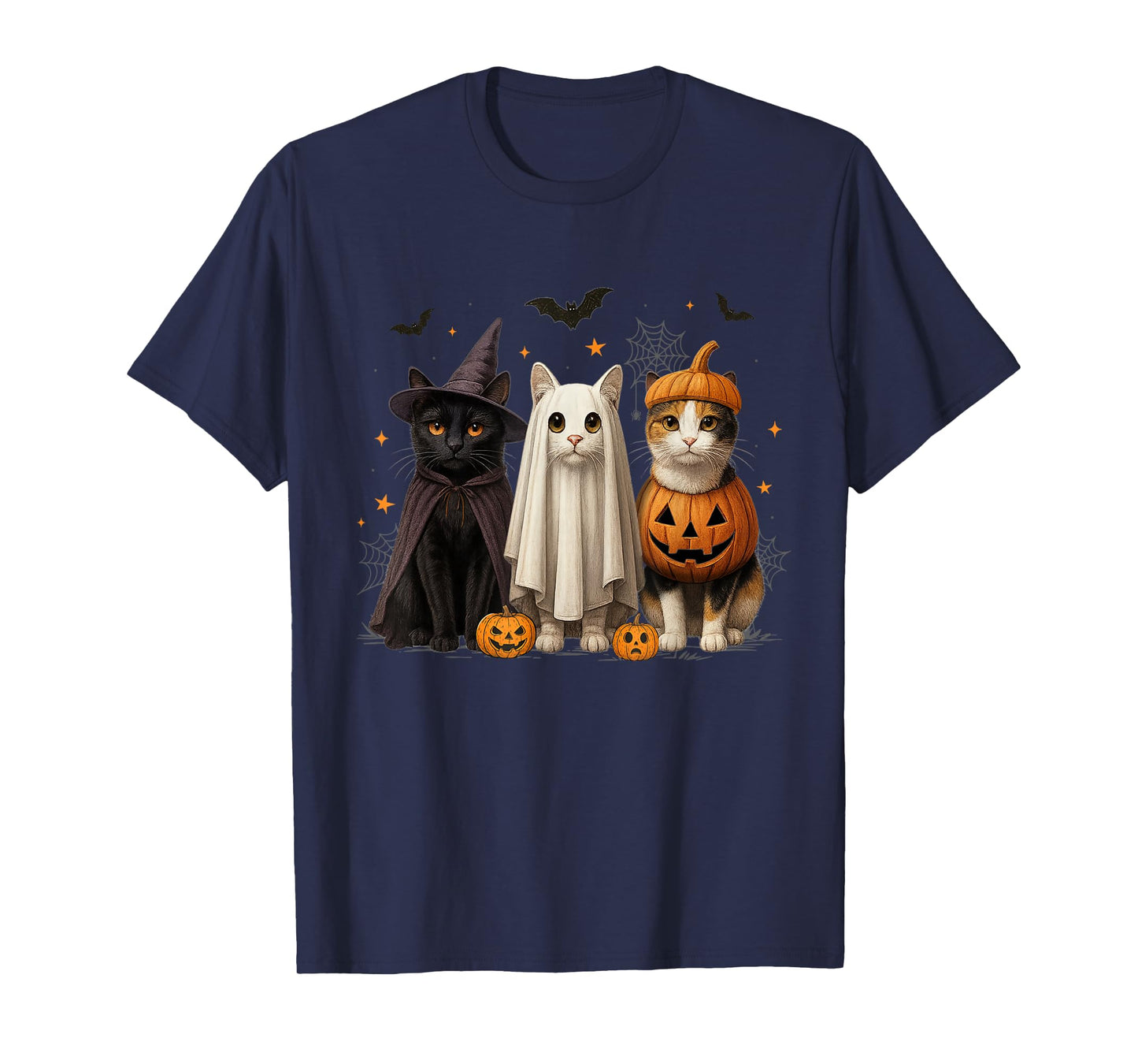 Cute Cat Witch Ghost Pumpkin Halloween Costume Spooky Funny T-Shirt