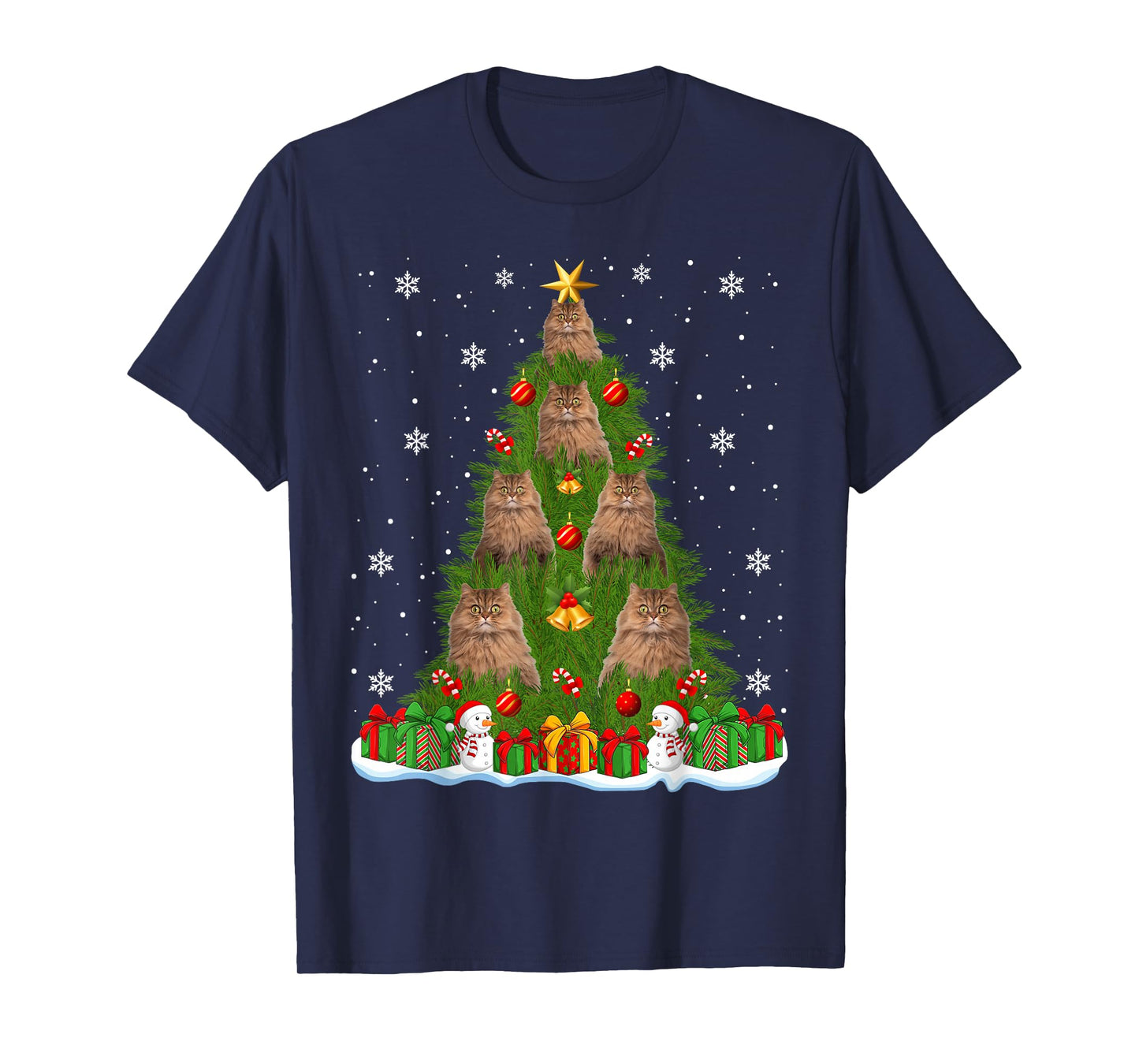 Persian Cat Christmas Tree Holiday Decor Funny Xmas Lights T-Shirt