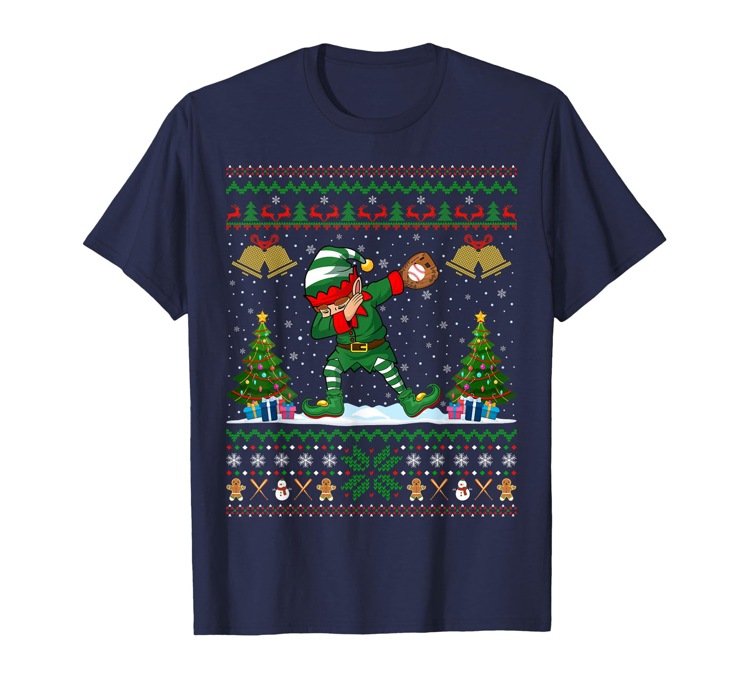 Ugly Xmas Pajamas Dabbing Elf Baseball Player Christmas T-Shirt