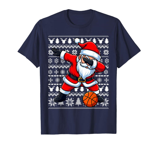 Dabbing Santa Basketball Ugly Christmas Sweater Pattern Men T-Shirt