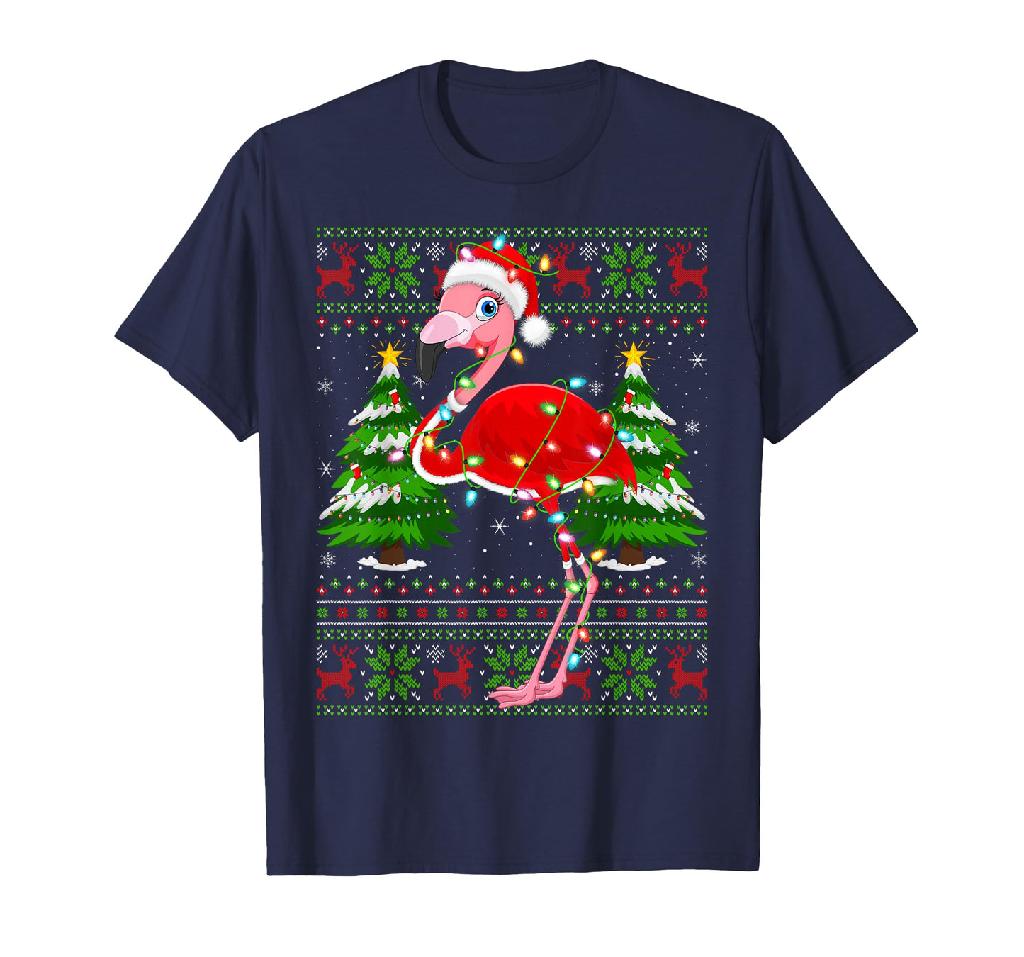 Flamingo Christmas Lights Santa Costume Ugly Xmas Sweaters T-Shirt