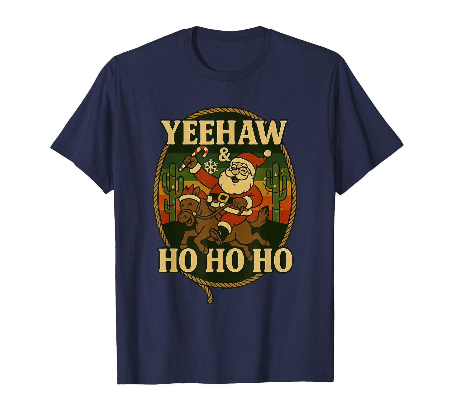 Yeehaw Ho Ho Ho Funny Christmas Cowboy Santa Riding T-Shirt